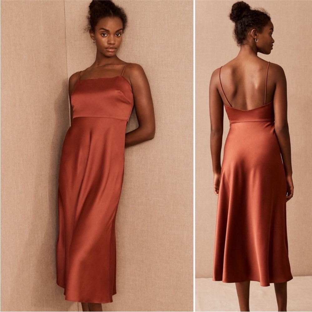 BHLDN Orange Midi Dress with Elegant Silhouette